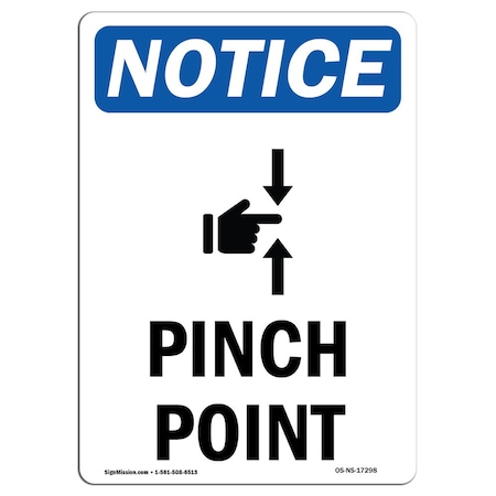 OSHA Notice Sign, Pinch Point With Symbol, 24in X 18in Rigid Plastic
